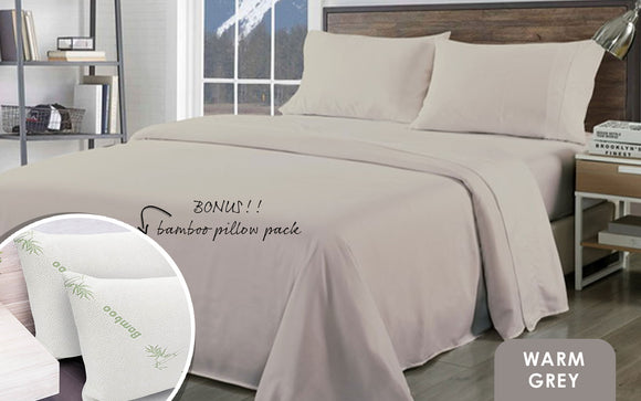 NNEDSZ Comfort Bamboo Blend Sheet Set 1000TC and Bamboo Pillows 2 Pack Ultra Soft King Warm Grey