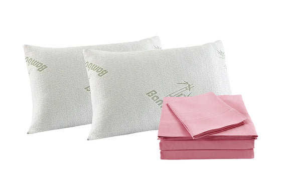 NNEDSZ Comfort Bamboo Blend Sheet Set 1000TC and Bamboo Pillows 2 Pack Ultra Soft King Blush