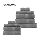 NNEDSZ Royal Comfort 9 Piece Cotton Bamboo Towel Bundle Set 450GSM Luxurious Absorbent - Charcoal