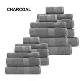NNEDSZ Royal Comfort 18 Piece Cotton Bamboo Towel Bundle Set 450GSM Luxurious Absorbent - Charcoal