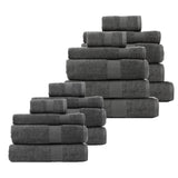 NNEDSZ Royal Comfort 18 Piece Cotton Bamboo Towel Bundle Set 450GSM Luxurious Absorbent - Granite