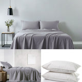 NNEDSZ  Comfort 100% Cotton  Sheet Set And 2 Duck Feather Down Pillows Set - Single - Grey
