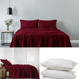 NNEDSZ  Comfort 100% Cotton  Sheet Set And 2 Duck Feather Down Pillows Set - Single - Mulled Wine