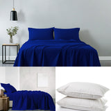 NNEDSZ  Comfort 100% Cotton  Sheet Set And 2 Duck Feather Down Pillows Set - Single -  Blue