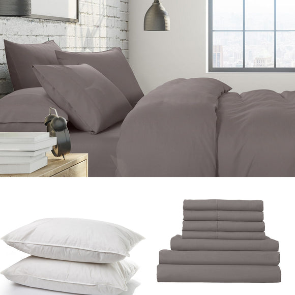 NNEDSZ 1500 Thread Count 6 Piece Combo And 2 Pack Duck Feather Down Pillows Bedding Set - Queen - Dusk Grey