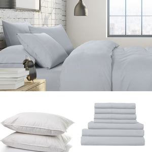 NNEDSZ 1500 Thread Count 6 Piece Combo And 2 Pack Duck Feather Down Pillows Bedding Set - Queen - Indigo