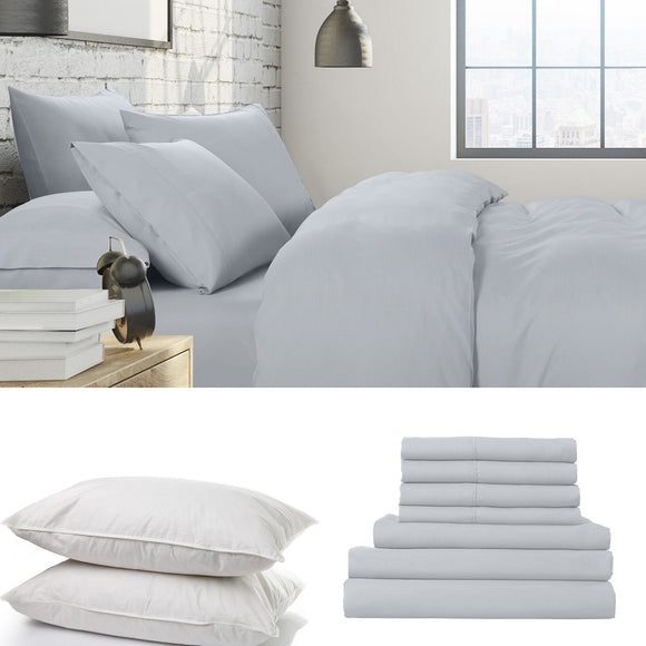 NNEDSZ 1500 Thread Count 6 Piece Combo And 2 Pack Duck Feather Down Pillows Bedding Set - Queen - Indigo