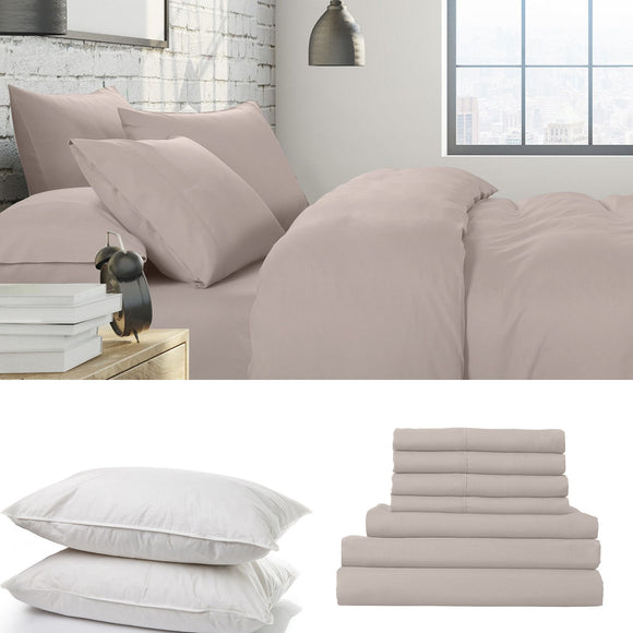 NNEDSZ 1500 Thread Count 6 Piece Combo And 2 Pack Duck Feather Down Pillows Bedding Set - Queen - Stone