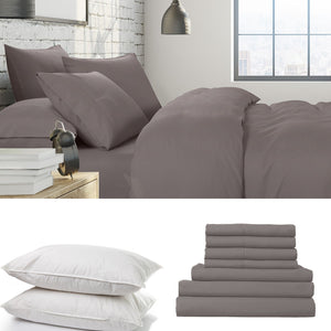NNEDSZ 1500 Thread Count 6 Piece Combo And 2 Pack Duck Feather Down Pillows Bedding Set - King - Dusk Grey