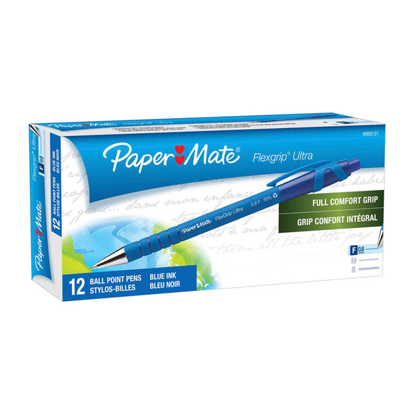 NNEDSZ PAPER MATE Flexi Grip Retractable Ball Pen 0.8mm Blu Box of 12