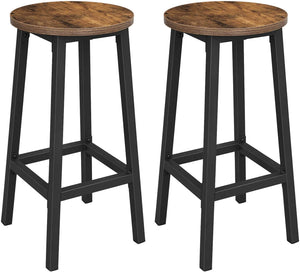 NNEDSZ Set of 2 Bar Stools with Sturdy Steel Frame Rustic Brown and Black 65 cm Height