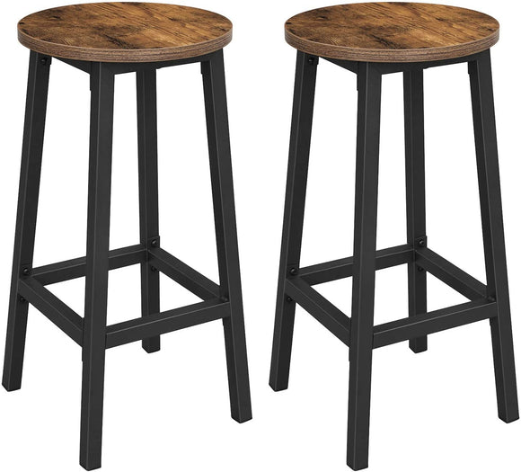 NNEDSZ Set of 2 Bar Stools with Sturdy Steel Frame Rustic Brown and Black 65 cm Height