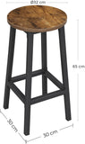 NNEDSZ Set of 2 Bar Stools with Sturdy Steel Frame Rustic Brown and Black 65 cm Height