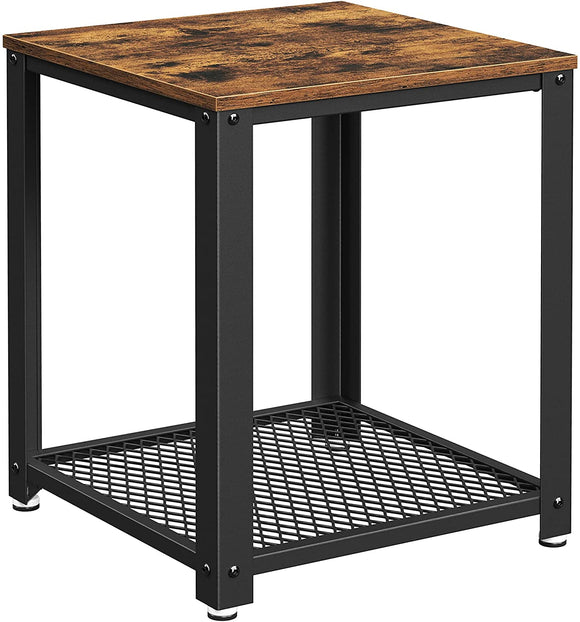 NNEDSZ 2-Tier Side Table with Storage Shelf with Metal Frame Rustic Brown