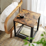 NNEDSZ 2-Tier Side Table with Storage Shelf with Metal Frame Rustic Brown