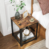 NNEDSZ 2-Tier Side Table with Storage Shelf with Metal Frame Rustic Brown