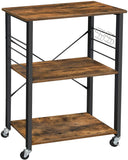 NNEDSZ Kitchen Baker's Rack,  3-Tier Serving Cart with Metal Frame and 6 Hooks, Rustic Brown