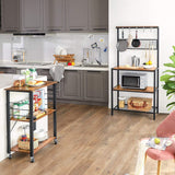 NNEDSZ Kitchen Baker's Rack,  3-Tier Serving Cart with Metal Frame and 6 Hooks, Rustic Brown