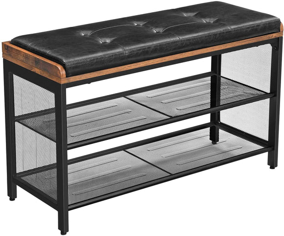 NNEDSZ Shoe Bench with Mesh Shelf and Faux Leather  Brown Black 80 x 30 x 48 cm