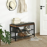 NNEDSZ Shoe Bench with Mesh Shelf and Faux Leather  Brown Black 80 x 30 x 48 cm