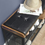 NNEDSZ Shoe Bench with Mesh Shelf and Faux Leather  Brown Black 80 x 30 x 48 cm