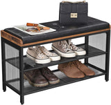 NNEDSZ Shoe Bench with Mesh Shelf and Faux Leather  Brown Black 80 x 30 x 48 cm
