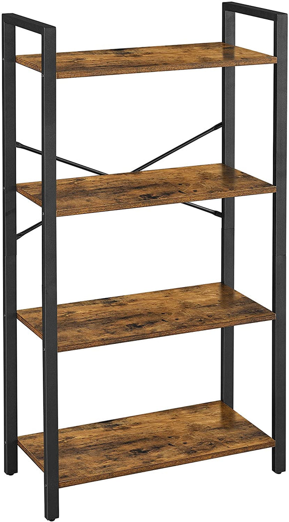 NNEDSZ 4-Tier  Storage Rack with Steel Frame, 120 cm High, Rustic Brown and Black