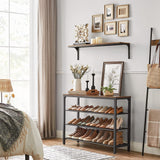NNEDSZ Shoe Rack with 3 Mesh Shelves Rustic Brown and Black