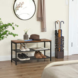 NNEDSZ Shoe Rack with 2 Mesh Shelves, Rustic Brown and Black