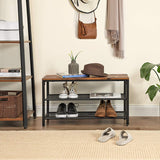 NNEDSZ Shoe Rack with 2 Mesh Shelves, Rustic Brown and Black