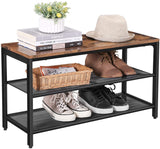 NNEDSZ Shoe Rack with 2 Mesh Shelves, Rustic Brown and Black