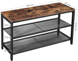 NNEDSZ Shoe Rack with 2 Mesh Shelves, Rustic Brown and Black