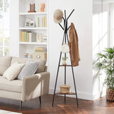 NNEDSZ Black Coat Rack Stand Industrial Style 2 Shelves Clothes