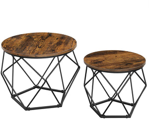 NNEDSZ Set of 2 Side Tables Robust Steel Frame Rustic Brown and Black