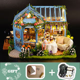 NNEDSZ Dollhouse Miniature with Furniture Kit Plus Dust Proof and Music Movement - Rosa Garden Tea