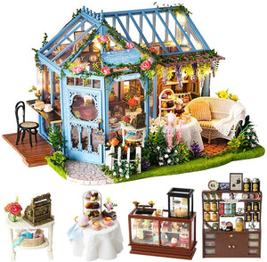 NNEDSZ Dollhouse Miniature with Furniture Kit Plus Dust Proof and Music Movement - Rosa Garden Tea