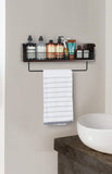 NNEDSZ Wall Mount Rustic Wood & Black Metal Bathroom Shelf with Towel Bar