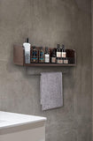 NNEDSZ Wall Mount Rustic Wood & Black Metal Bathroom Shelf with Towel Bar
