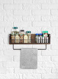 NNEDSZ Wall Mount Rustic Wood & Black Metal Bathroom Shelf with Towel Bar