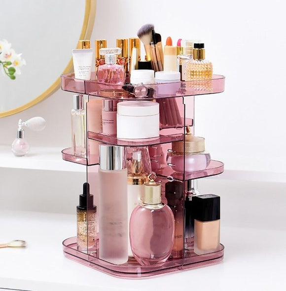 NNEDSZ 360 Rotating Large Capacity Makeup Organizer for Bedroom and Bathroom (Pink)