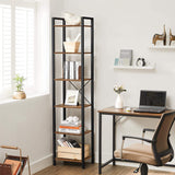 NNEDSZ 6-Tier Rustic Bookshelf, Brown & Black