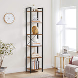NNEDSZ 6-Tier Rustic Bookshelf, Brown & Black