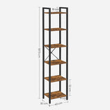 NNEDSZ 6-Tier Rustic Bookshelf, Brown & Black