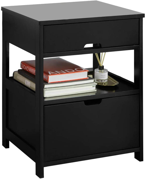 NNEDSZ Black Bedside Table with 2 Drawers