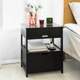 NNEDSZ Black Bedside Table with 2 Drawers
