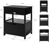 NNEDSZ Black Bedside Table with 2 Drawers