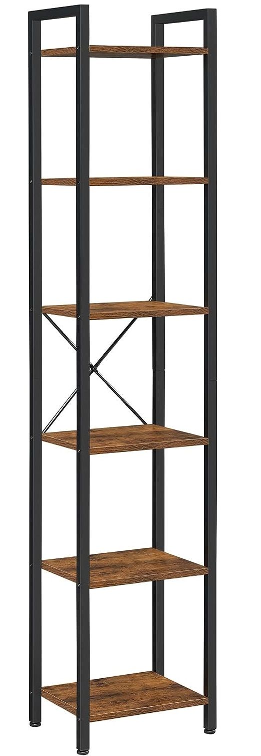 NNEDSZ Small 6-Tier Industrial Bookshelf, Rustic Brown, Black
