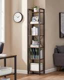 NNEDSZ Small 6-Tier Industrial Bookshelf, Rustic Brown, Black