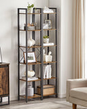 NNEDSZ Small 6-Tier Industrial Bookshelf, Rustic Brown, Black