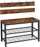 NNEDSZ Industrial Design Entryway Shoe Rack with Coat Hooks Organizer (Brown)